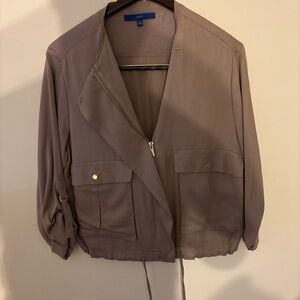 Apt 9 Womens Solid Taupe Gray Long Sleeve Zipper Jacket Size Medium